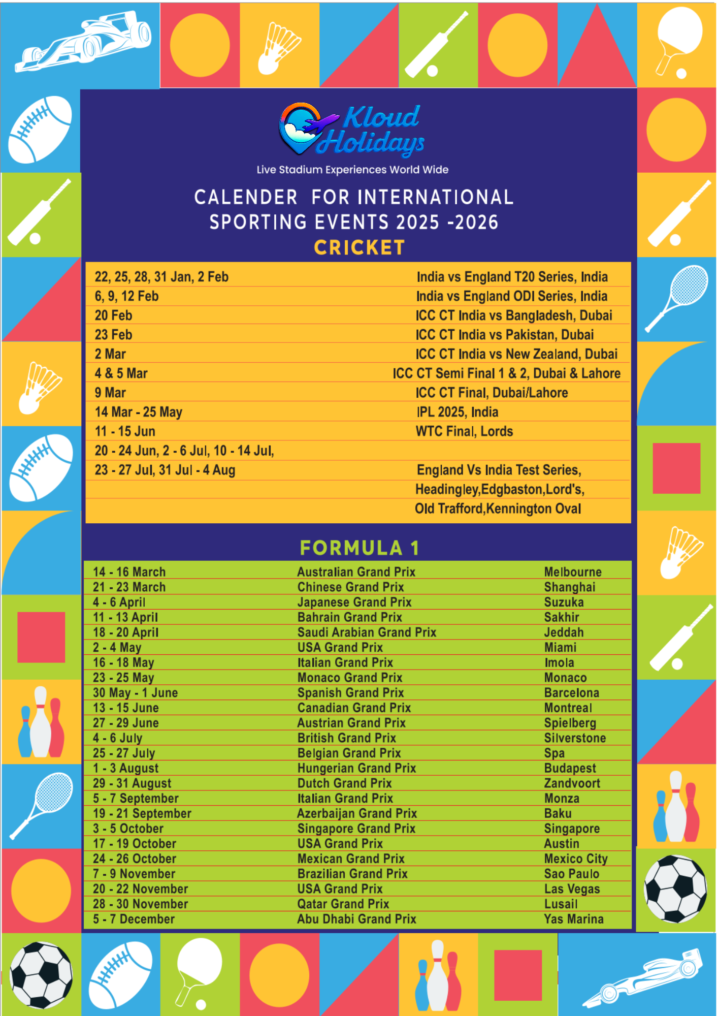 Sports Calender